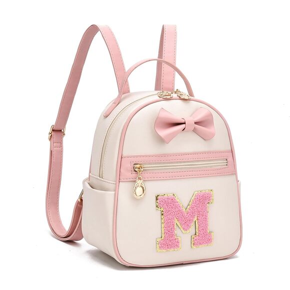 bowknot mini backpack 3486 Girls Initial Bowknot Small Leather Backpack Cute Mini Backpack